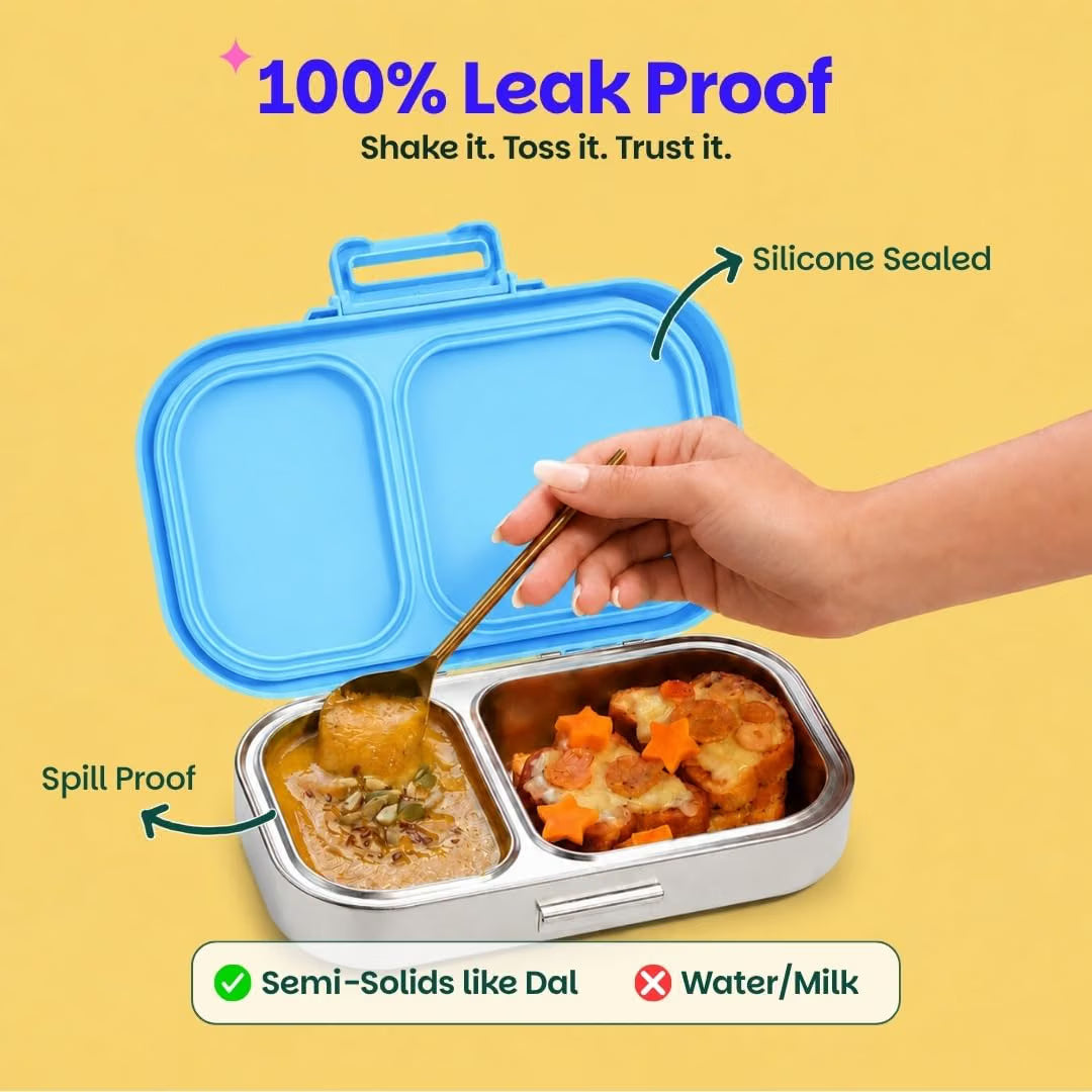 Basil Bento Ace 2 Compartment Stainless Steel Lunch Box – 750ml Leak-Proof Tiffin