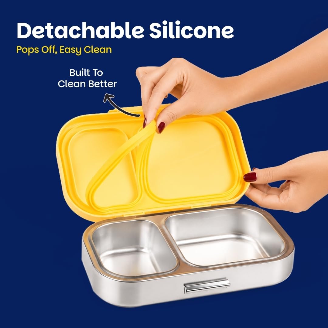 Basil Bento 3-Compartment Stainless Steel Lunch Box – Leakproof Kids & School Tiffin