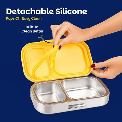 Basil Bento 3-Compartment Stainless Steel Lunch Box – Leakproof Kids & School Tiffin