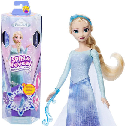 Mattel Disney Frozen Elsa Fashion Doll Set Spin & Reveal with 11 Surprises Including 5 Accessories, 5 Stickers and a Play Scene Inspired by Disney Movie JBG59