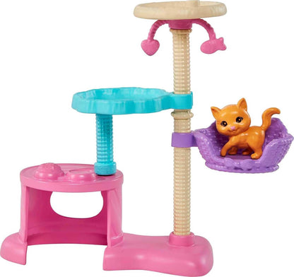 Barbie® Kitty Condo™ Doll and Pets Playset Doll (Brunette), 1 Cat, 4 Kittens, Cat Tree & Accessories, Toy for 3 Year Olds & Up HHB70