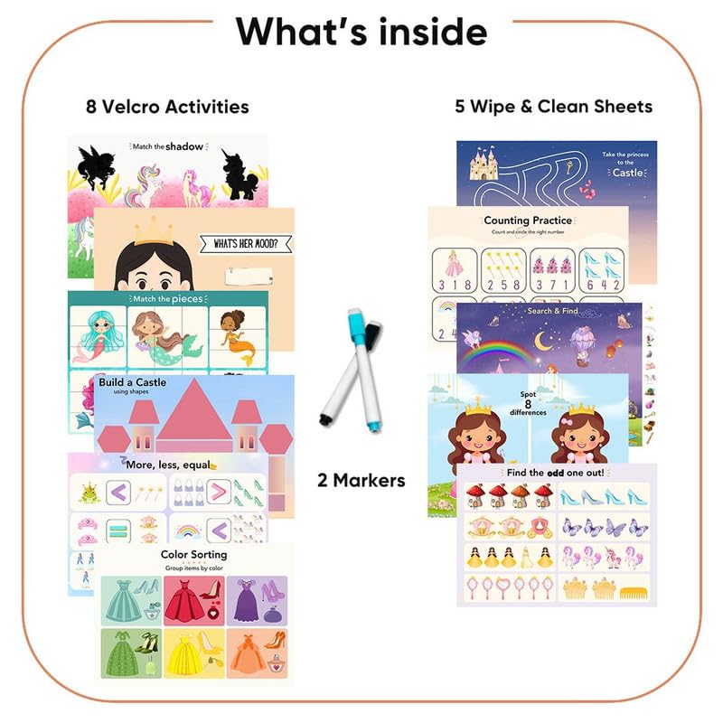Curious Cub Montessori Princess Busy Book | Toddler Busy Binder for 2-5 Years | Activity Book with Counting, Colour Sorting, & Wipe-Clean Pages | Learning Books for 2+ Year Old
