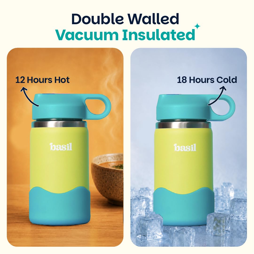 Basil HydraPop 380ml Insulated Stainless Steel Water Bottle – BPA-Free Kids Sipper