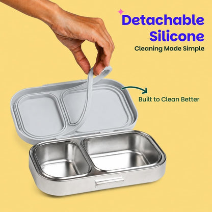 Basil Bento Ace – 2 Compartment Stainless Steel Lunch Box, 750 ml | Classic Grey