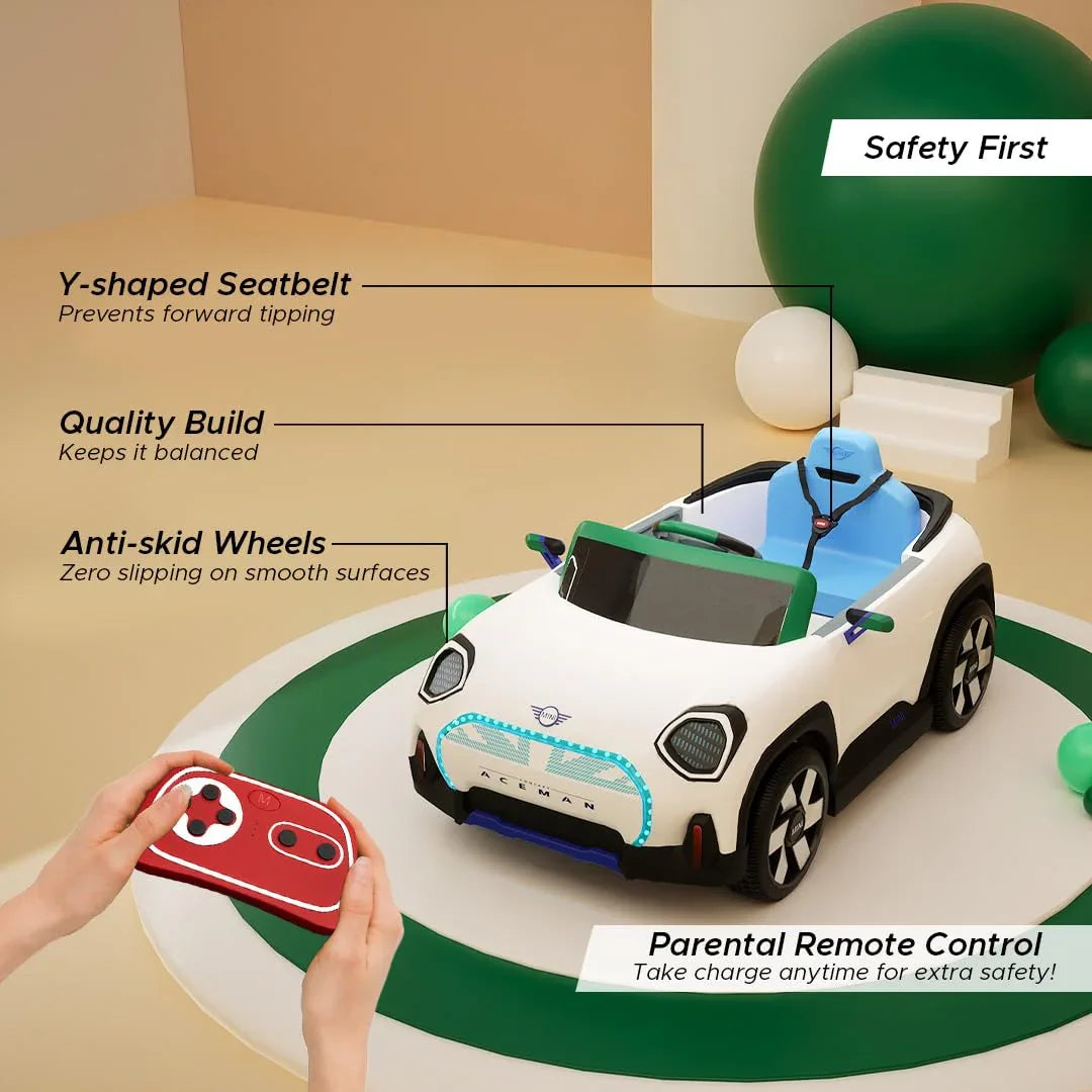 EMotorad Formula Fun MINI Cooper Aceman Ride-On Car for Kids – Battery Operated with Remote Control