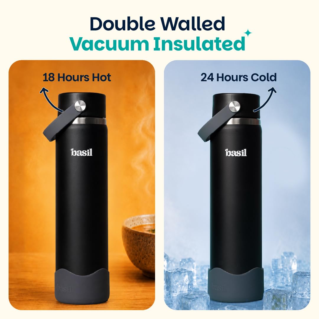 Basil HydraFizz 800ml Insulated Stainless Steel Sipper Bottle – Classic Plum Black