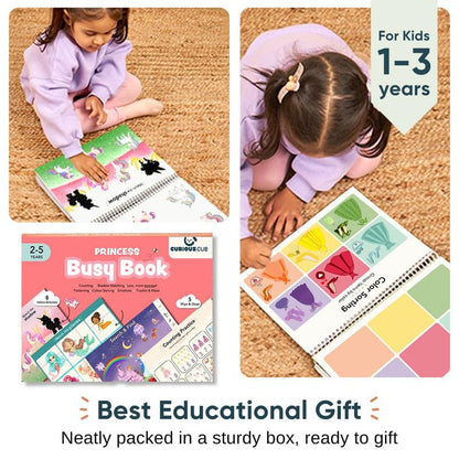 Curious Cub Montessori Princess Busy Book | Toddler Busy Binder for 2-5 Years | Activity Book with Counting, Colour Sorting, & Wipe-Clean Pages | Learning Books for 2+ Year Old