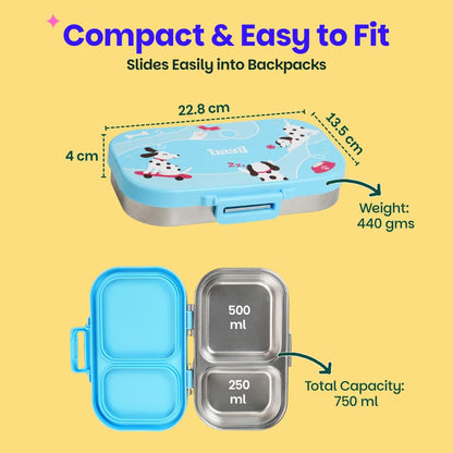 Basil Bento Ace 2 Compartment Stainless Steel Lunch Box – 750ml Leak-Proof Tiffin