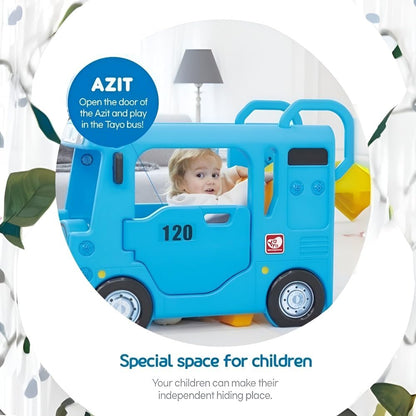 Yaya Blue Compact Bus Slide, Indoor Play Set with Musical Steering Wheel, HDPE Material, Safety Handle, Non-Slip Stairs, KC Certified for Children