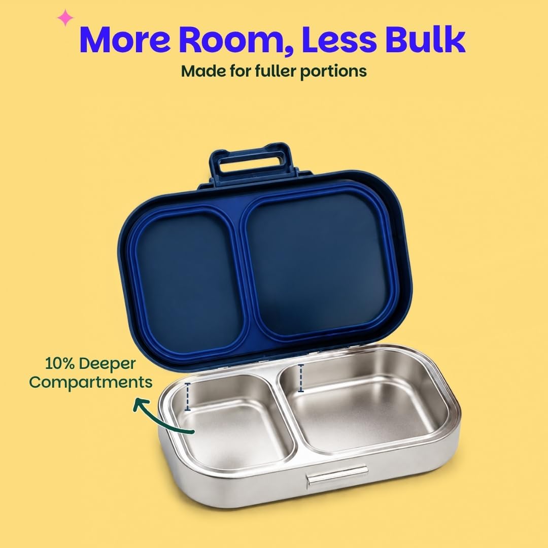 Basil Bento Ace – 2 Compartment Stainless Steel Lunch Box, 750 ml | Classic Blue