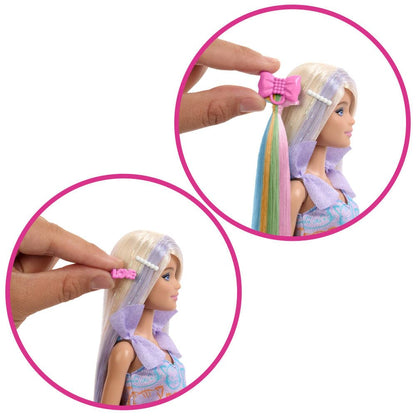 Barbie Fun & Fancy Doll & Accessories, Blonde Fashion Doll with Extra-Long Hair & 2 Looks, Including Silver Metallic Dress & Hair Extension JCT72