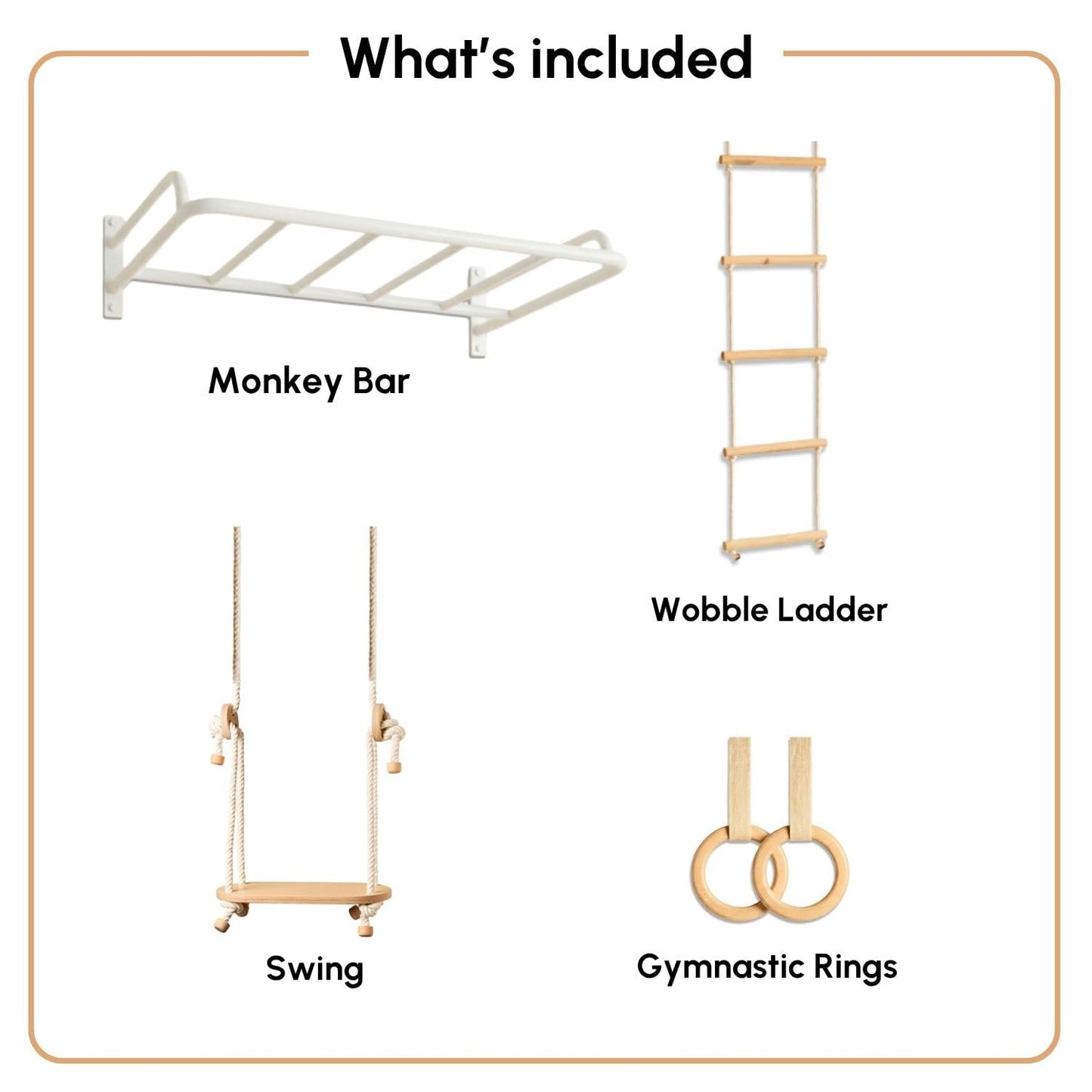 Curious Cub All-in-One Monkey Bars for Kids Indoor Wall Mounted | Kids Pull Up Bar for Home Gym with Swing, Gymnastic Rings & Climbing Ladder | Indoor Jungle Gym Equipment (4+ Years)