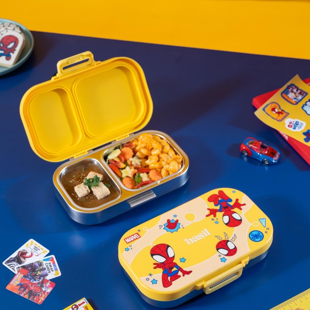 Basil Bento 3-Compartment Stainless Steel Lunch Box – Leakproof Kids & School Tiffin