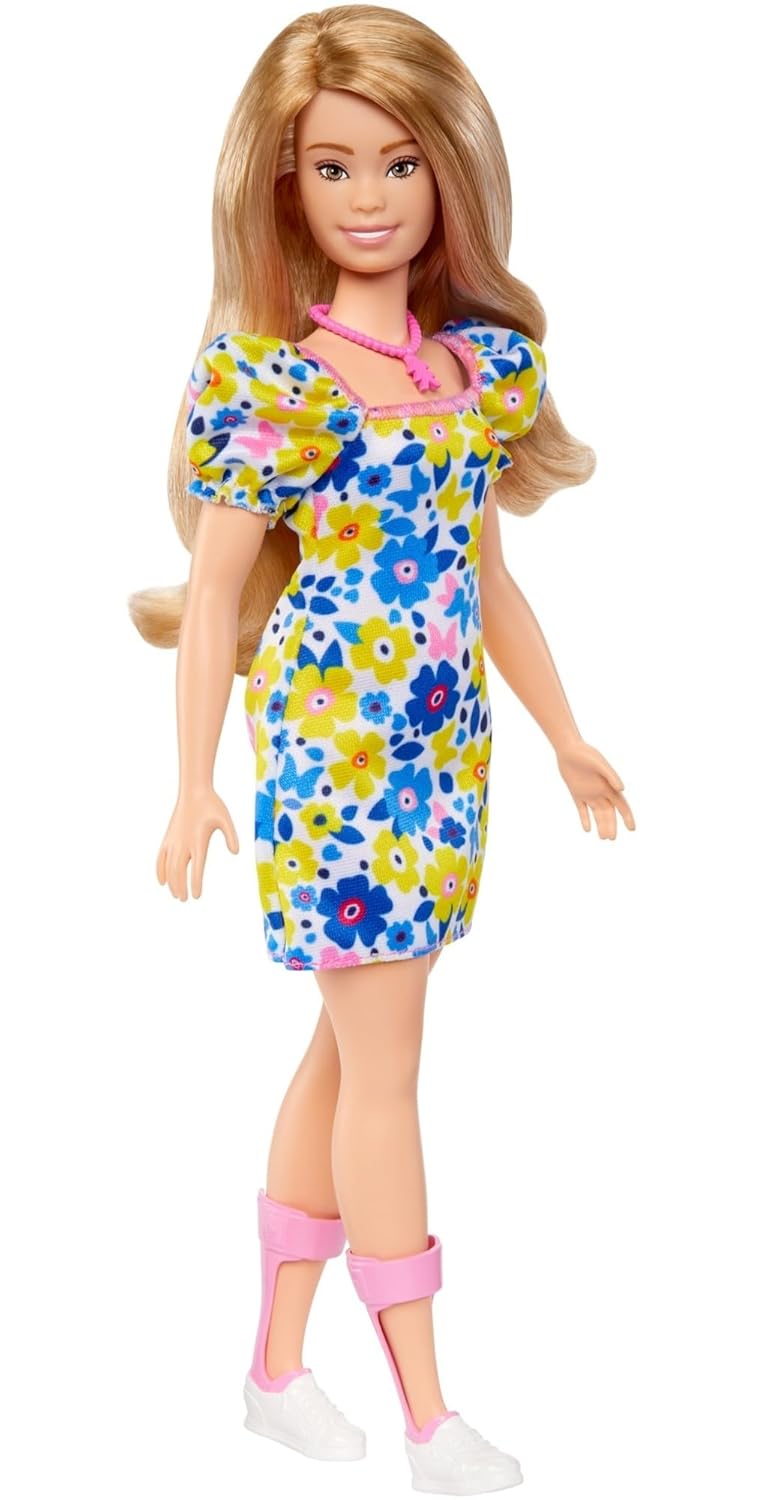 Barbie Fashionistas Doll #208 with Down Syndrome, Blond Hair and Rocks a Floral Dress with Puff Sleeves