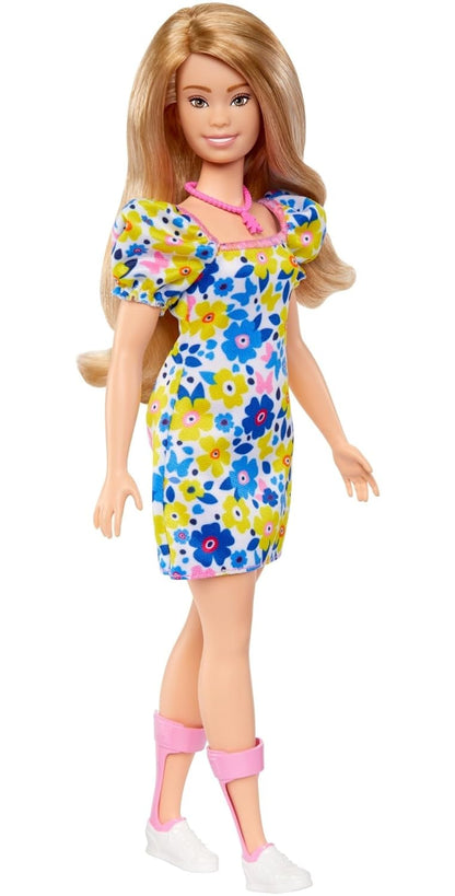 Barbie Fashionistas Doll #208 with Down Syndrome, Blond Hair and Rocks a Floral Dress with Puff Sleeves