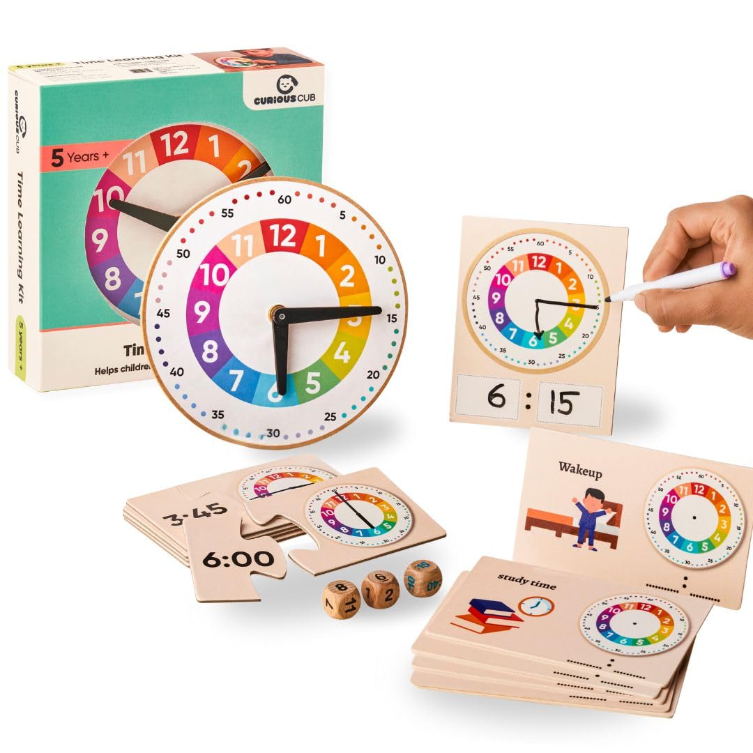 Curious Cub Learning Clock for Kids | Educational Toys for 5+ Year Old | Fun Time Learning Kit | Activity Toys for 6 Year Old Boys, Girls & Educational Board Games for Kids | Ideal Birthday Gift
