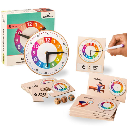 Curious Cub Learning Clock for Kids | Educational Toys for 5+ Year Old | Fun Time Learning Kit | Activity Toys for 6 Year Old Boys, Girls & Educational Board Games for Kids | Ideal Birthday Gift