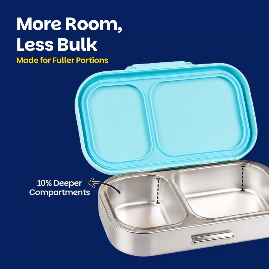 Basil Bento Ace 2-Compartment Stainless Steel Lunch Box Leakproof School Tiffin