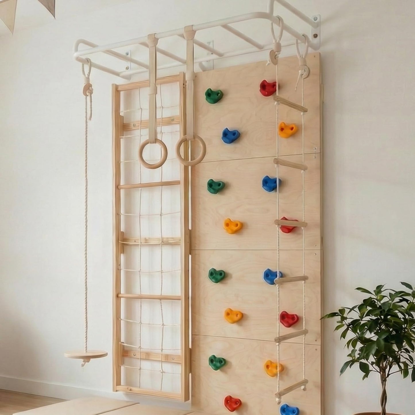 Curious Cub Jungle Gym for Kids Indoor | Kids Gymnastics At Home Gym | Contains Rock Climbing, Wall Climbing for Kids | Ladder for Kids to Play Indoor Fun Activity for Ages 4+(9 FEET)