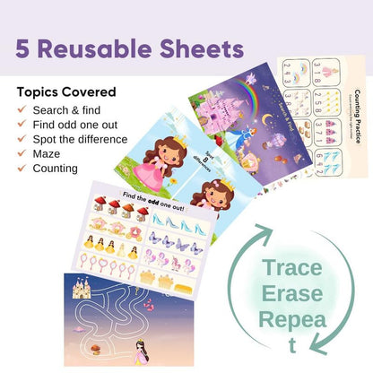 Curious Cub Montessori Princess Busy Book | Toddler Busy Binder for 2-5 Years | Activity Book with Counting, Colour Sorting, & Wipe-Clean Pages | Learning Books for 2+ Year Old
