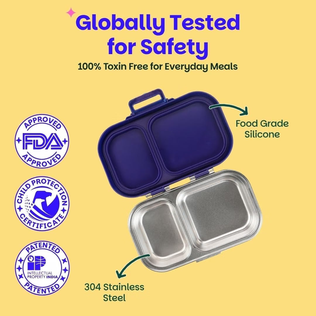 Basil Bento Quad 4-Compartment Stainless Steel Lunch Box – 800ml Leak-Proof Tiffin