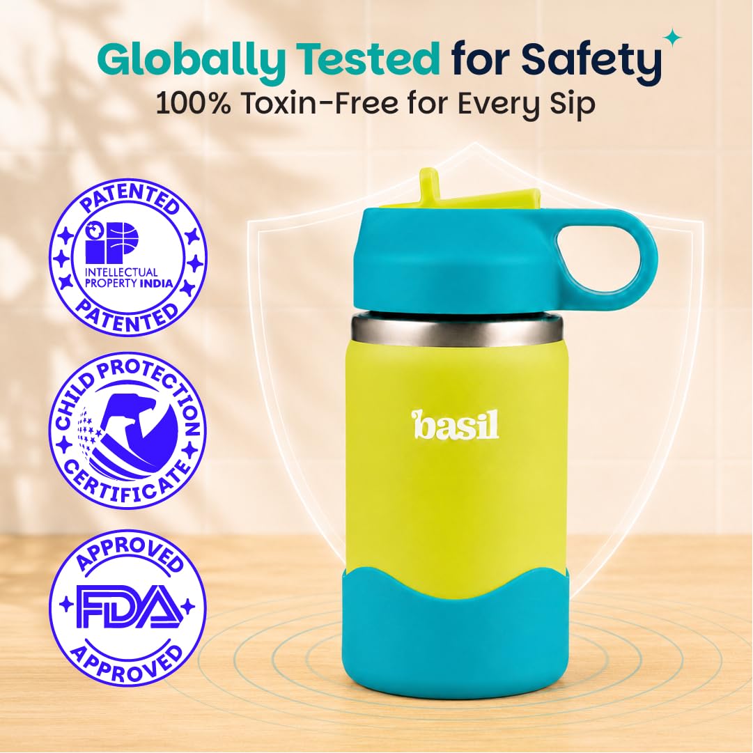 Basil HydraPop 380ml Insulated Stainless Steel Water Bottle – BPA-Free Kids Sipper