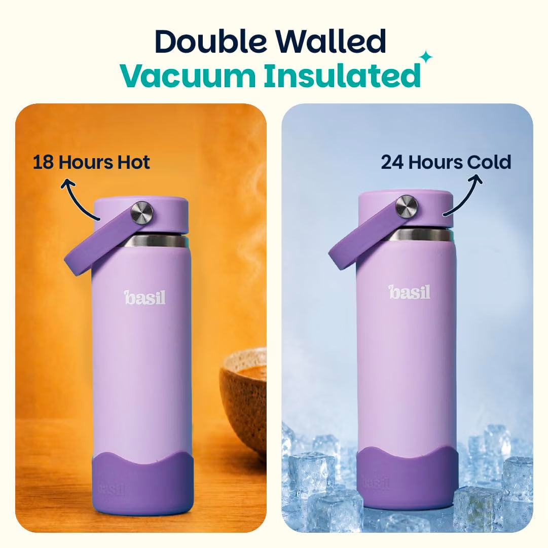 Basil HydraRush 600ml Insulated Stainless Steel Bottle – Wide Mouth with Carry Handle