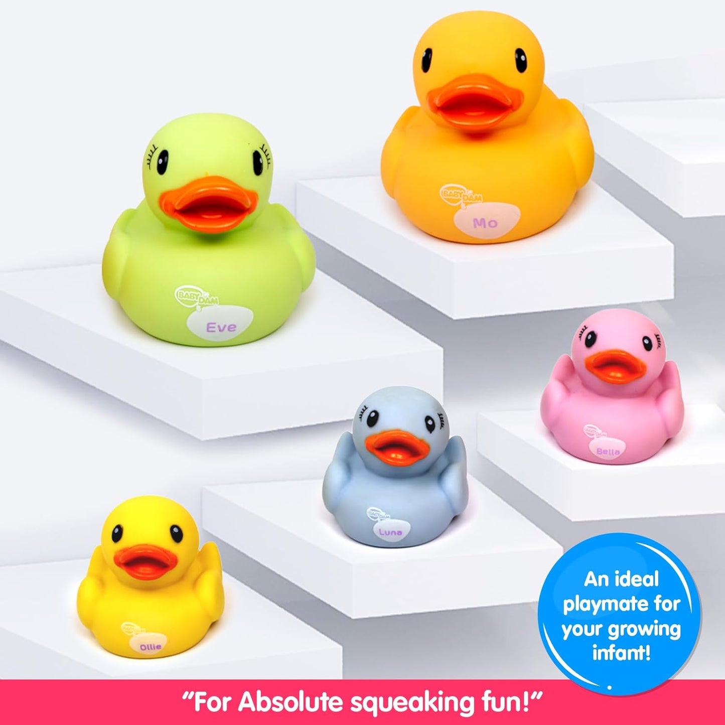 Giggles Dazzling Duck Family Squeakers , Multicolor Duck Squeakers,Ages : 6 Months (PACK OF 12)