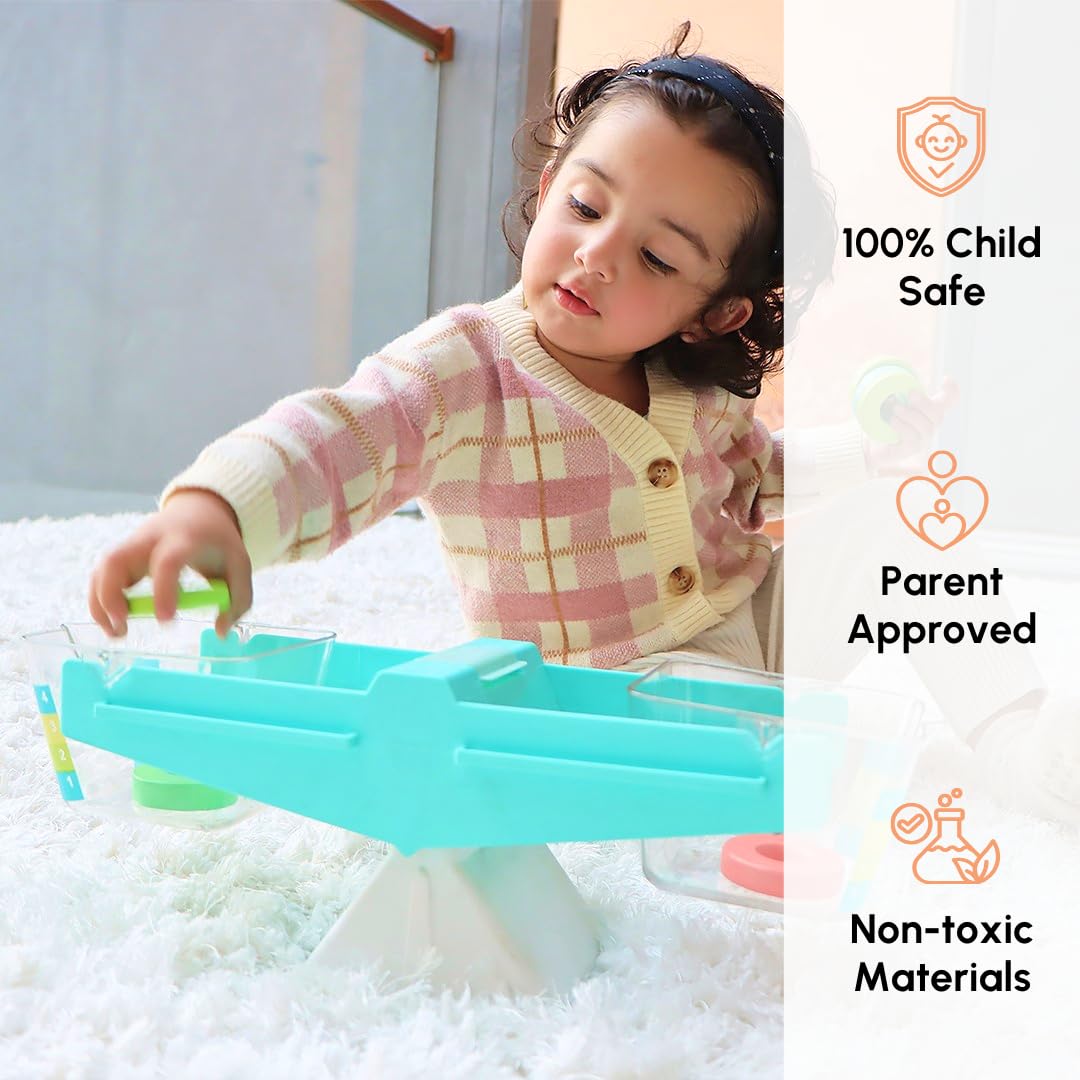 Curious Cub Montessori Balance Scale Toy For Kids|Weighing Machine For Toddlers|Balance Game Toy|Educational Number Learning Toy|Early Brain Development|Weight Scale Toy For Kids 2+ Years