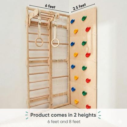 Curious Cub Jungle Gym for Kids Indoor | Wall Climbing for Kids | Contains Rock Climbing, Monkey Bar, Gymnastics Rings for Kids | Rope Ladder for Kids to Play Indoor Fun Activity for Ages 4+(8 FEET)