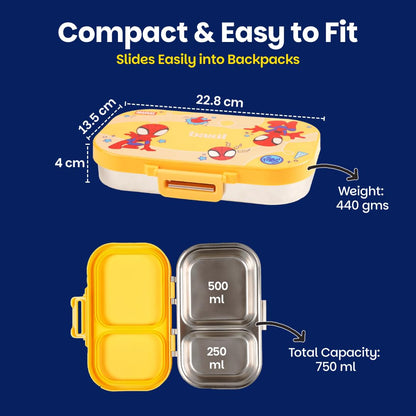Basil Bento 3-Compartment Stainless Steel Lunch Box – Leakproof Kids & School Tiffin