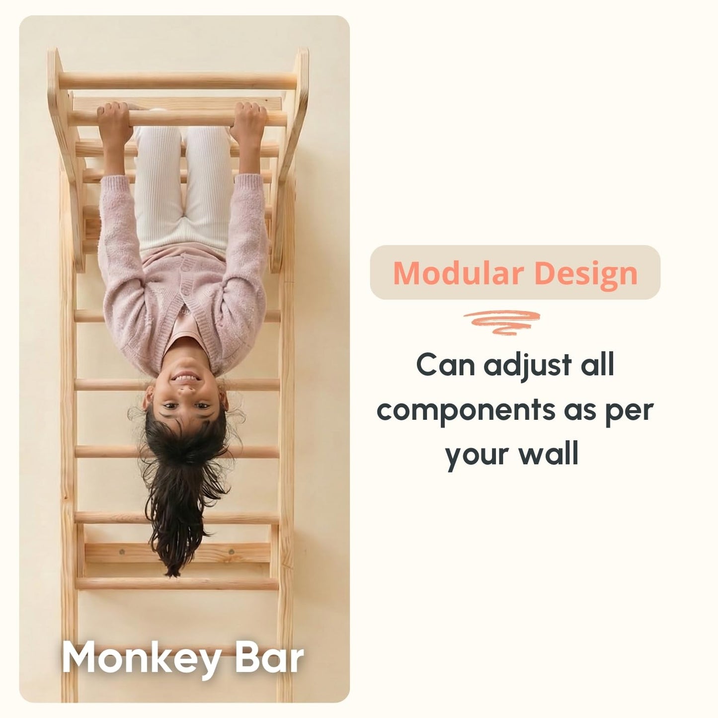 Curious Cub Jungle Gym for Kids Indoor | Kids Gym Play Set | Contains Rock Climbing, Monkey Bar, Gymnastics Rings for Kids | Rope Ladder for Kids to Play Indoor Fun Activity for Ages 4+(6 FEET)