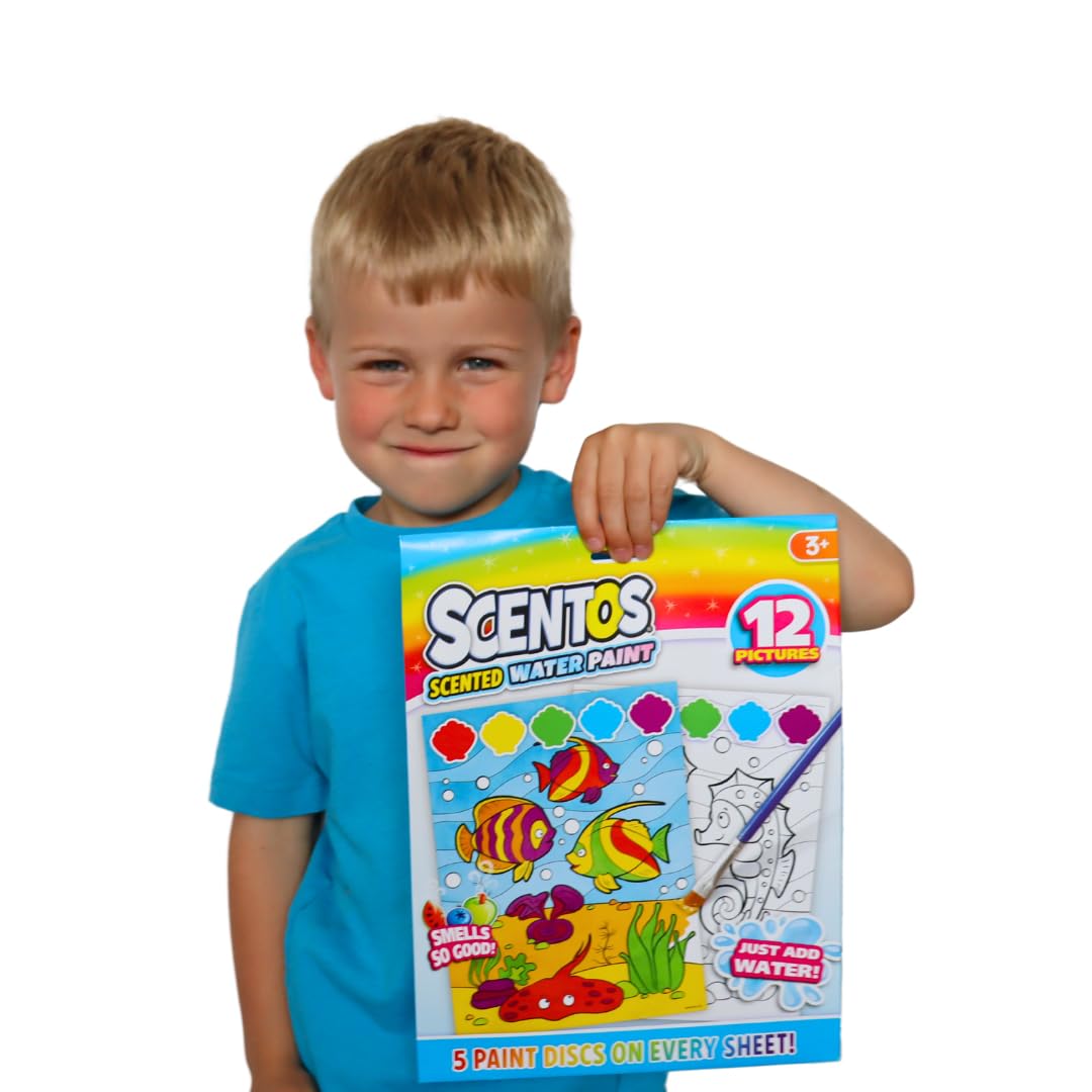 Scentos Magic Painting Pictures 12 Sheet by Fratelliu | 12 Activity Pages and 5 Deliciously Fruity-Scented Paint Discs That Come Alive When The Water Dipped Brush Touches Them(PACK OF 12)