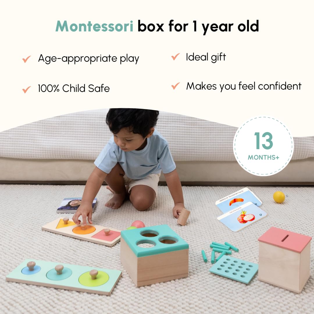 Curious Cub Montessori Toys Wooden Learning Baby Girl Boy | Box 7: 1+ Year |Educational Toy, Sensory Toys & Wooden Puzzles |Sensory Learning & Fine Motor Skills |13+ Month Baby | Gift for 1 Year Old