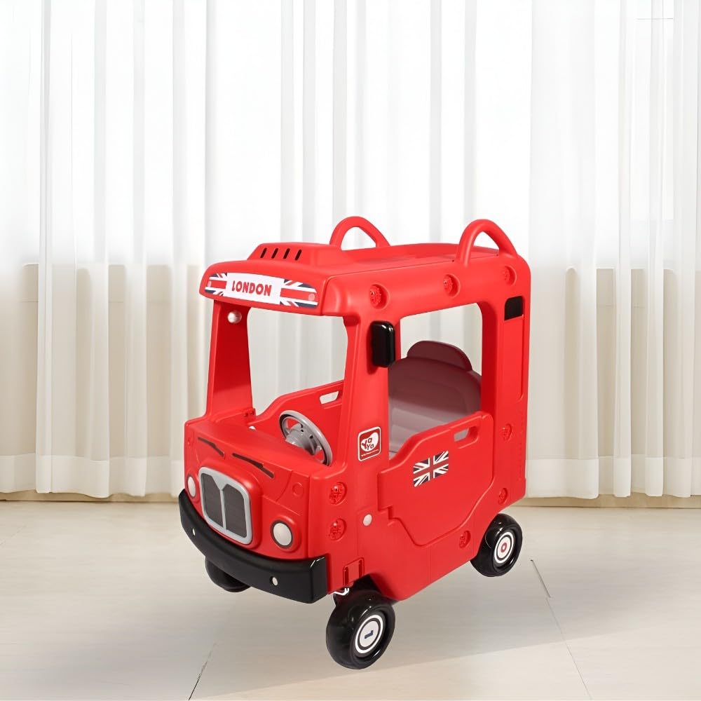 Yaya London Bus Roof Car, Ride-on Toy with Interactive Steering Wheel, EVA Foam Wheels, Storage Compartment, 360° Rotating Front Wheel, Double Opening Doors, Indoor Outdoor Use