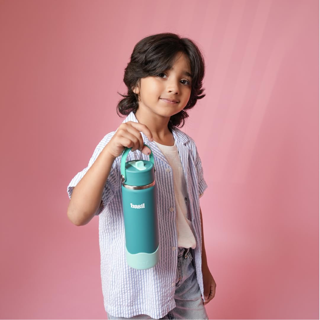 Basil HydraRush 600ml Insulated Stainless Steel Bottle – Kids Wide-Mouth Water Bottle