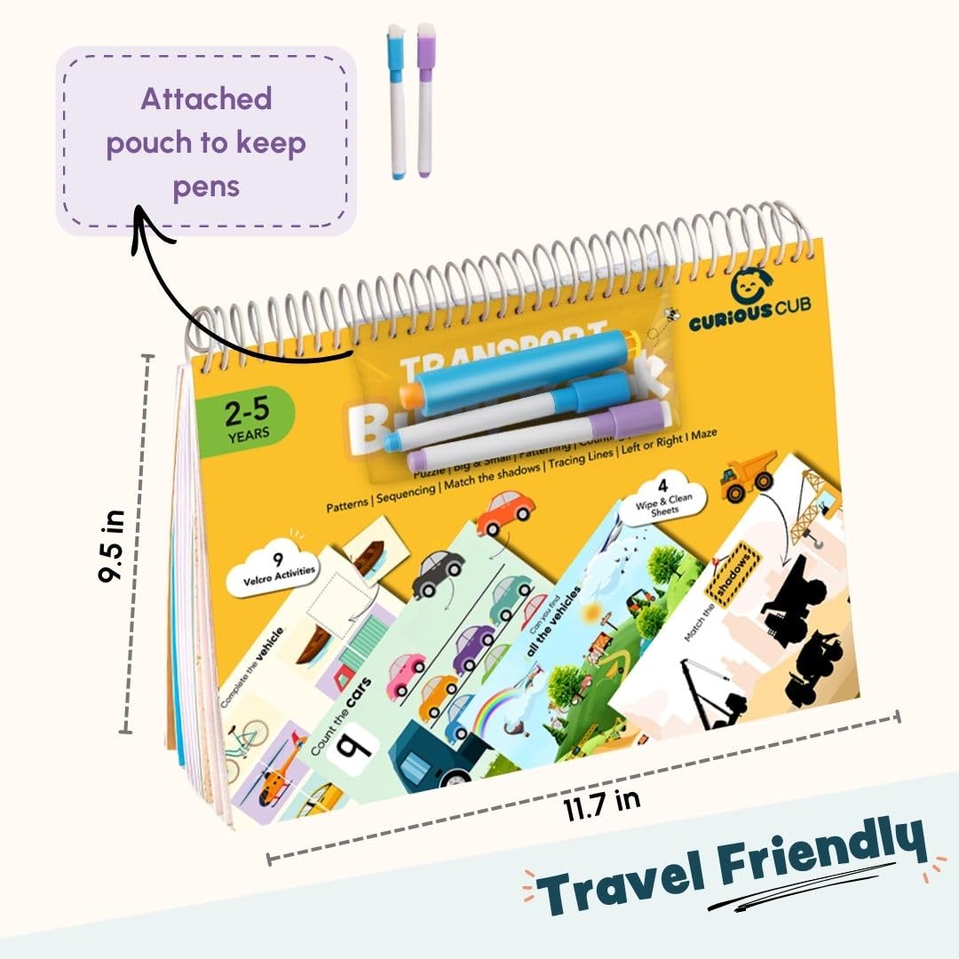 Curious Cub Montessori Busy Book On Modes Of Transport |Toddler Busy Binder for 2-5 Yrs | Activity Binder, Quiet Book |Educational Toys For 2 Year Old