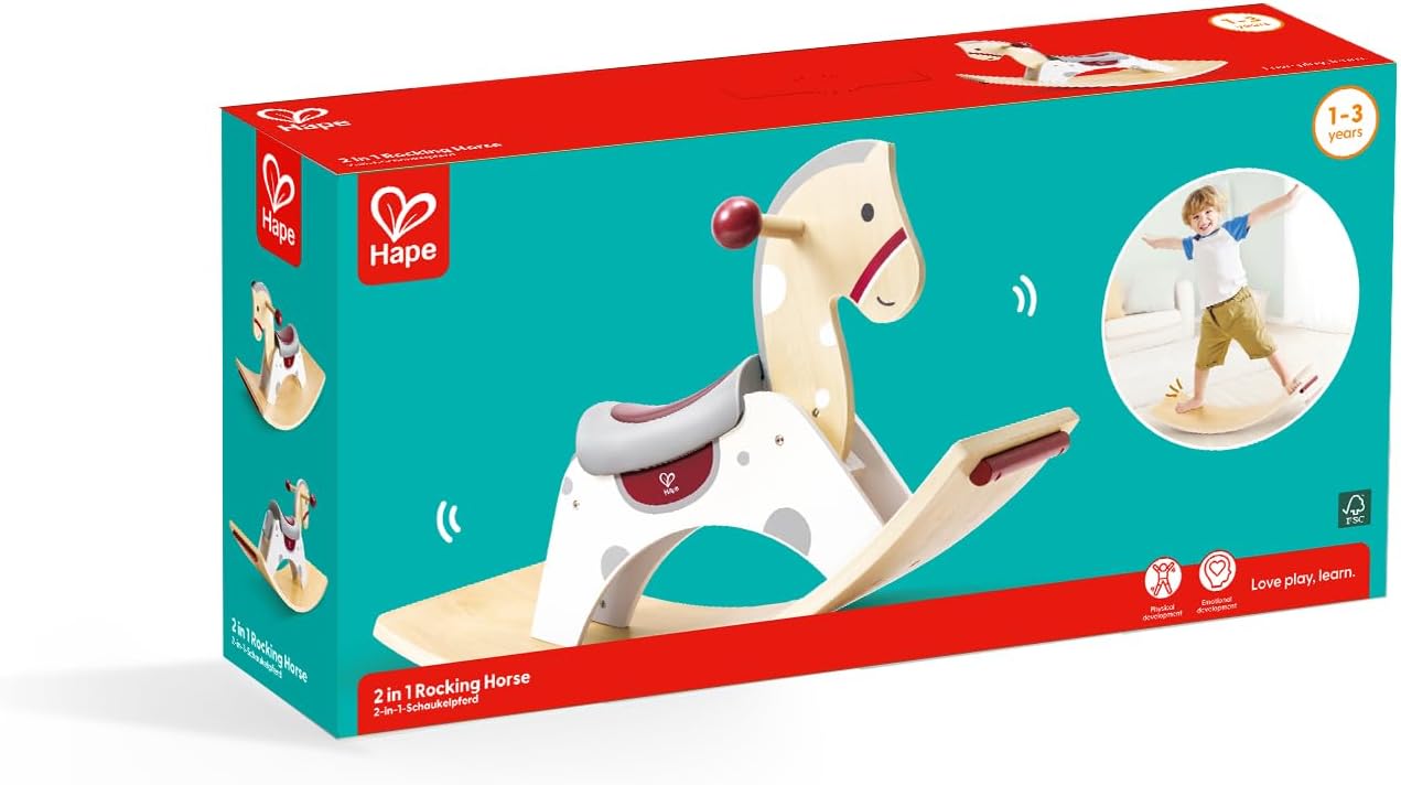 Hape 2 in 1 Rocking Horse, Rocking Horse and Balance Board, Ages 12 Months and Up