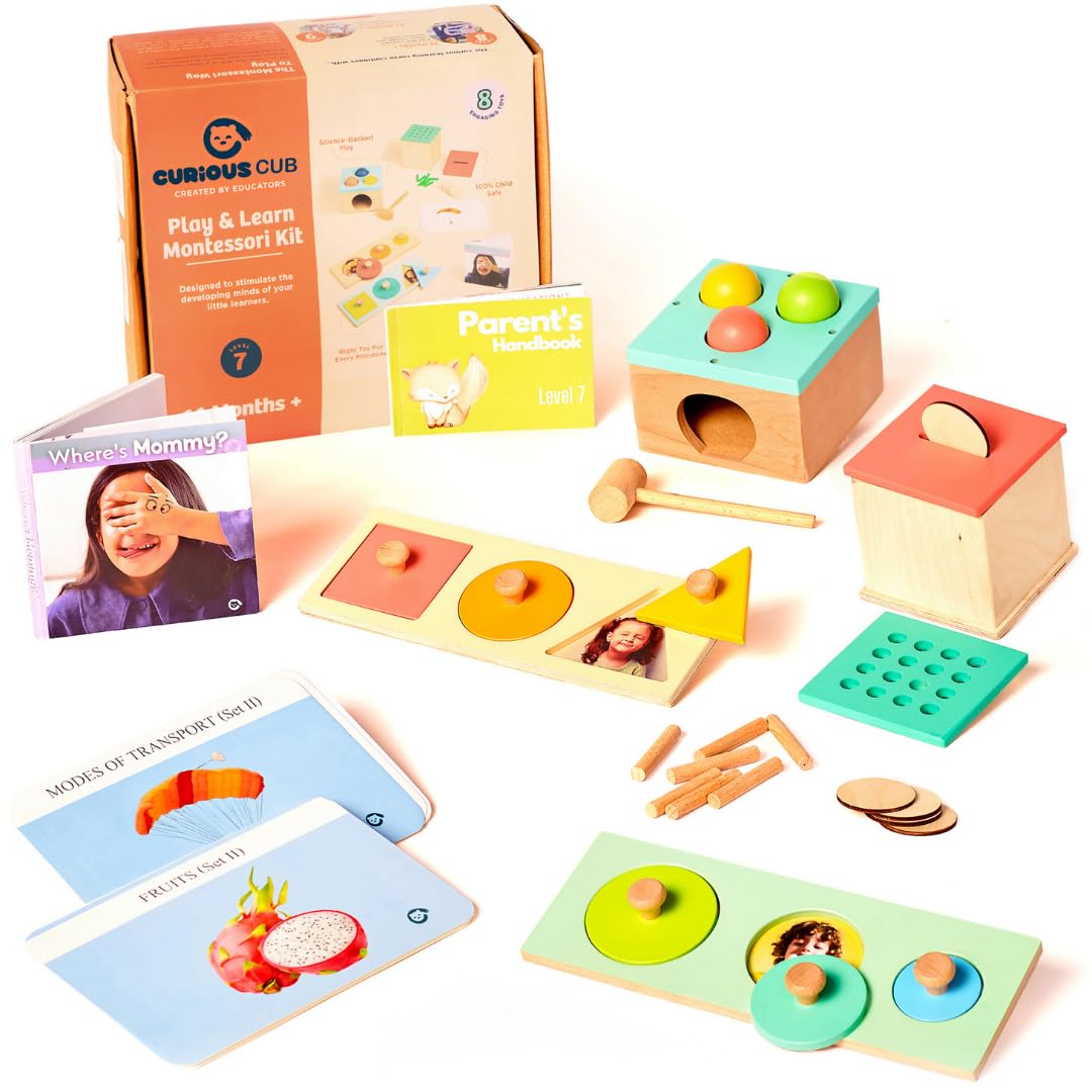 Curious Cub Montessori Toys Wooden Learning Baby Girl Boy | Box 7: 1+ Year |Educational Toy, Sensory Toys & Wooden Puzzles |Sensory Learning & Fine Motor Skills |13+ Month Baby | Gift for 1 Year Old