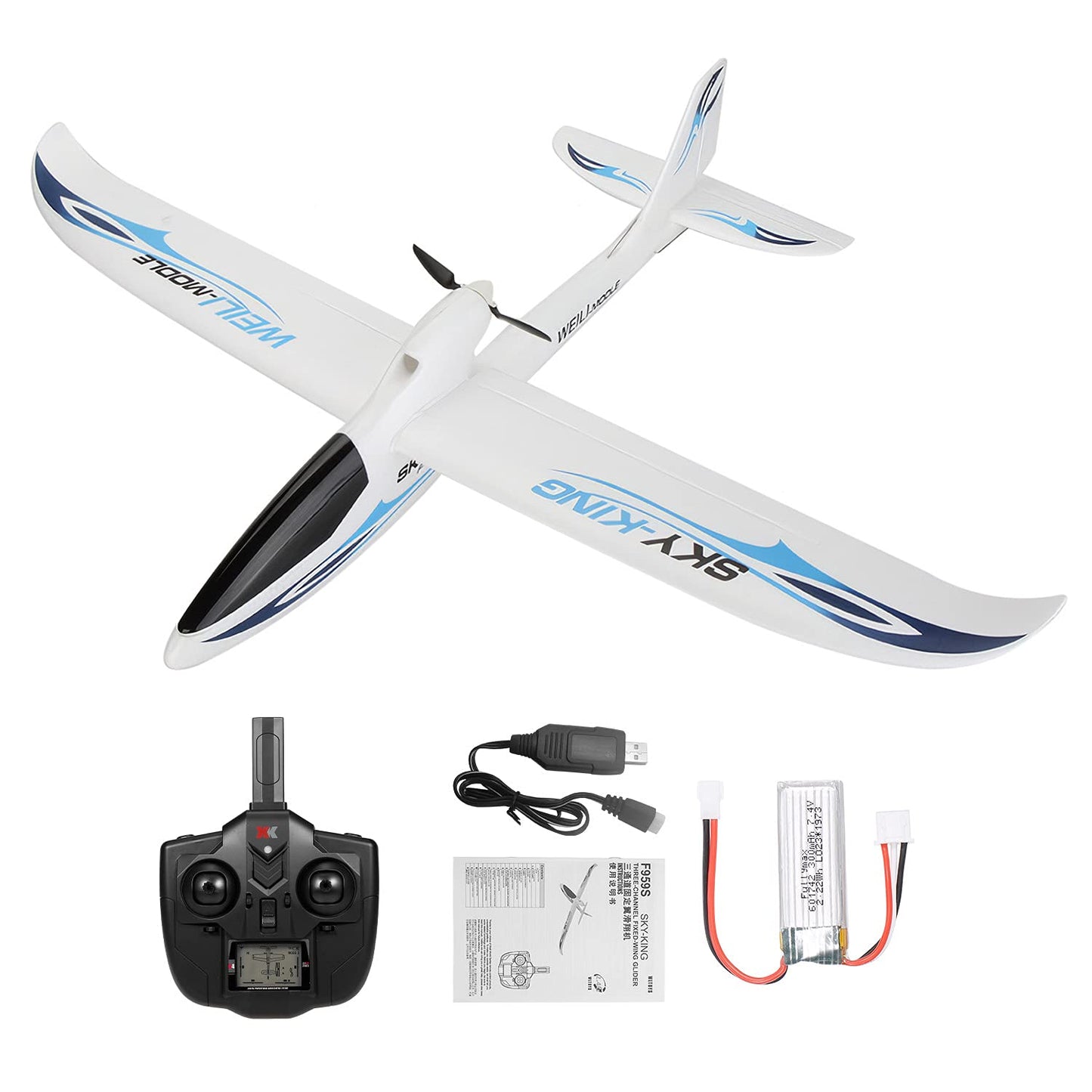 GoolRC 3CH RC Airplane Sky-King RC Plane Fighter Toys,2.4GHz 6-axis Gyro Stabilizer RTF Glider Aircraft Plane,Easy to Fly for Adults Beginners s Blue
