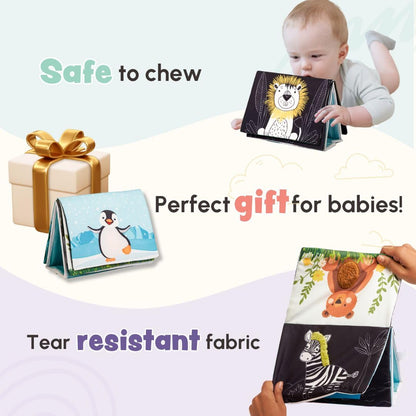 Curious Cub Baby Tummy Time High Contrast Books and Mirror | Books for 3 Month Old Baby | Touch & Feel Book for 1 Year Old | Tummy Time Toys |Sensory Toys | Cloth Book | New Born Gifts