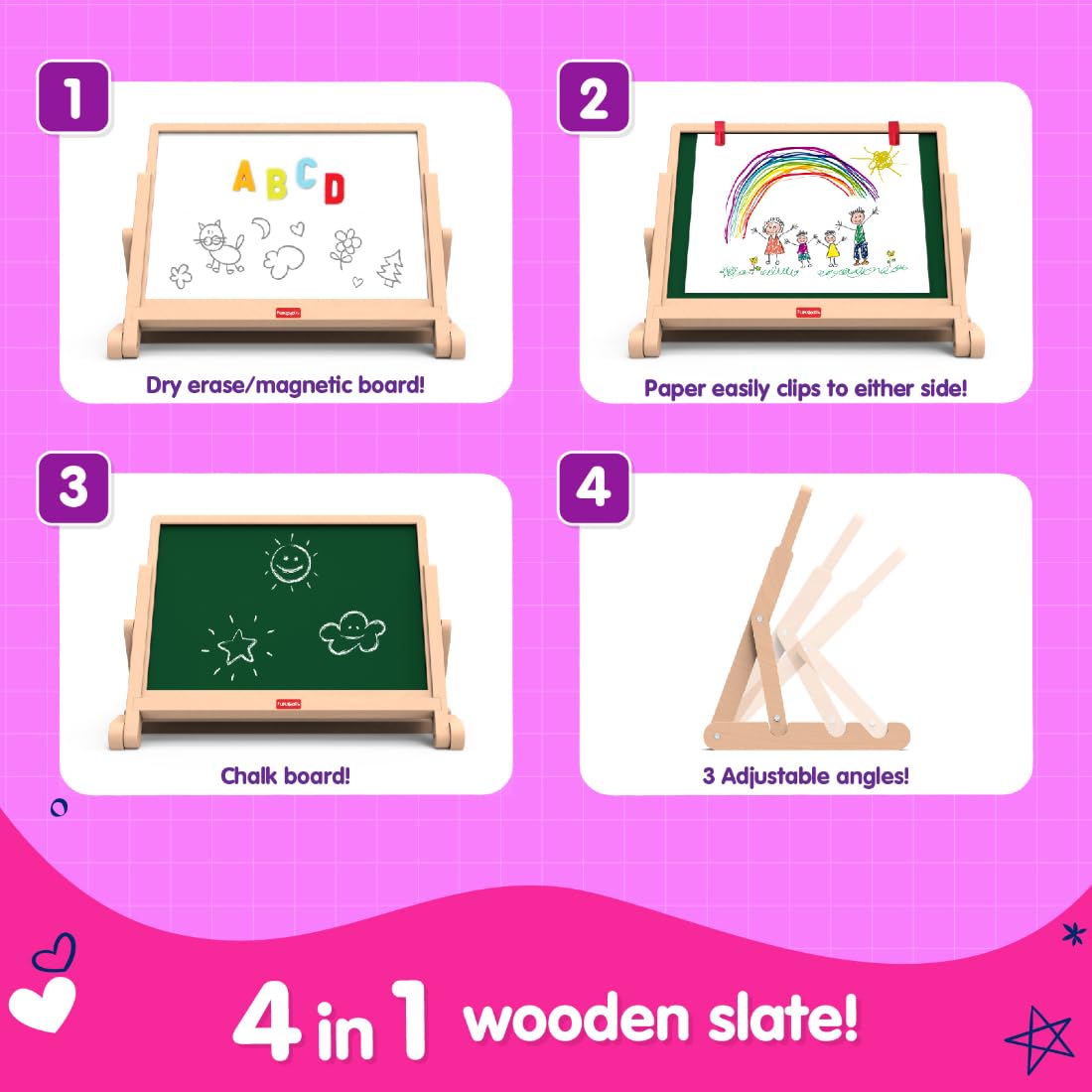 Giggles Draw N Write Desktop Slate, 4in1 Double Sided Chalk Board for Kids (PACK OF 4)