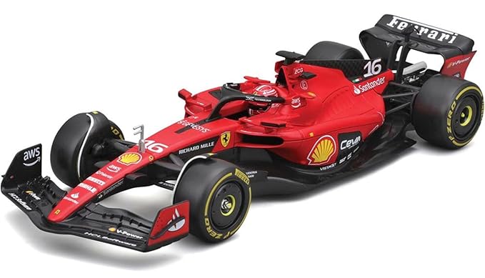 Bburago Metal - 1/24 Scale Model Compatible with Ferrari SF23# 16 Compatible with Charles Leclerc F1 Racing Car Model 2023, Red