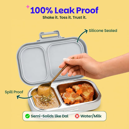 Basil Bento Ace – 2 Compartment Stainless Steel Lunch Box, 750 ml | Classic Grey
