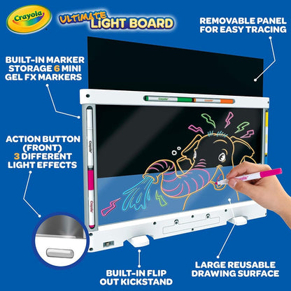 Crayola LED Drawing Board for Kids, Light-Up Drawing Tablet with Washable Gel Markers, Removable Tracing Pad, Reusable Wipe-Clean Surface, Portable Creative Art Supplies for Drawing Fun, 6+ Years