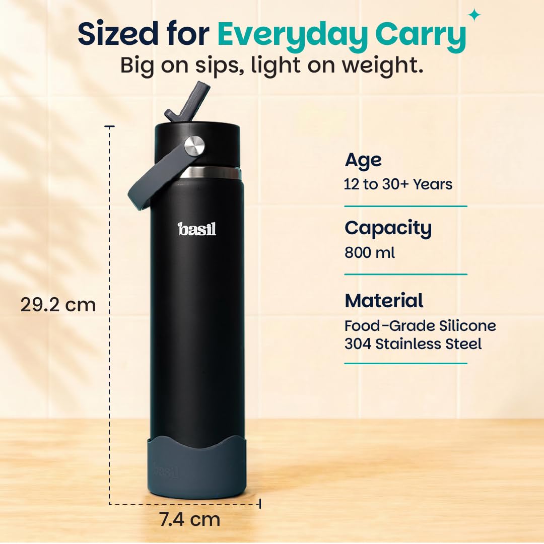 Basil HydraFizz 800ml Insulated Stainless Steel Sipper Bottle – Classic Plum Black