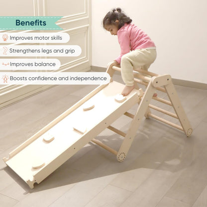 Curious Cub Pikler Triangle Set for Kids (1–6 Years) – Foldable Wooden Climbing Toy with Arch & Slide, Montessori Indoor Jungle Gym for Toddlers