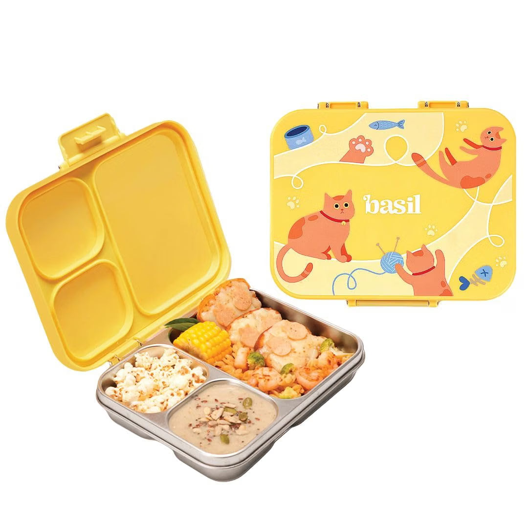 Basil Bento Ace 3C Stainless Steel Lunch Box – 1000ml 3-Compartment Leak-Proof Tiffin