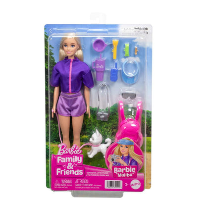 Barbie “Malibu” Outdoor Adventures Fashion Doll Wearing Adventure Outfit, with 10+ Camping-Themed Accessories Including Pet Puppy JJV59