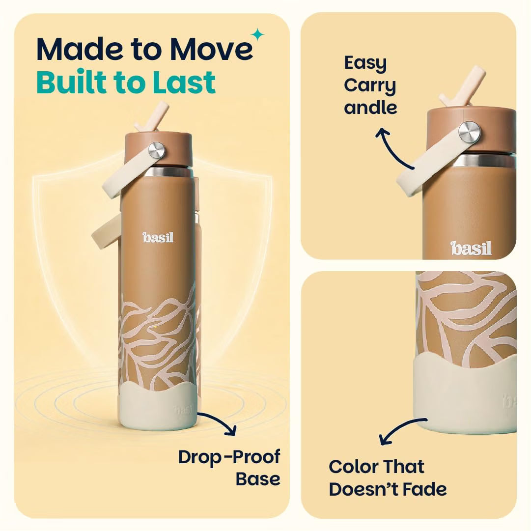 Basil HydraFizz 800ml Insulated Stainless Steel Sipper Bottle – Leakproof with Carry Handle
